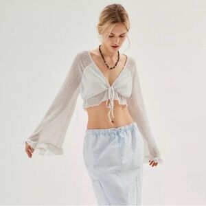 Urban Outfitters Uo Celeste textured long sleeve sheer lace crop top white small